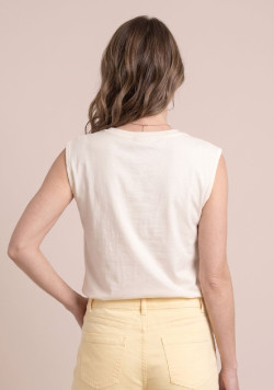Tee-shirt sans manches femme blanc et jaune - EOM
