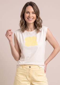 Tee-shirt sans manches femme blanc et jaune - EOM