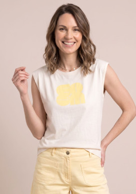 Tee-shirt sans manches femme blanc et jaune - EOM Tee-shirt sans manches femme blanc et jaune - EOM