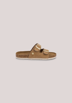 Sandales mules femme deux brides marron