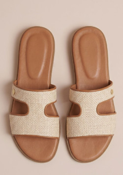 Sandales mules femme beige effet raphia