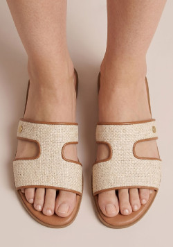 Sandales mules femme beige effet raphia
