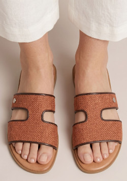 Sandales mules femme marron effet raphia