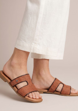 Sandales mules femme marron effet raphia