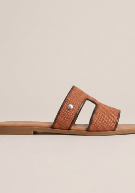 Sandales mules femme marron effet raphia Sandales mules femme marron effet raphia