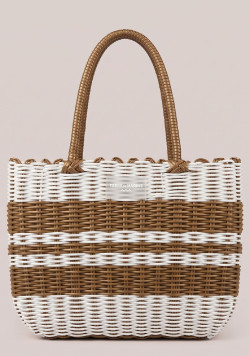 Sac cabas tressé blanc et doré