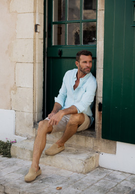 Chemise homme manches longues à rayures bleues ciel - EOM