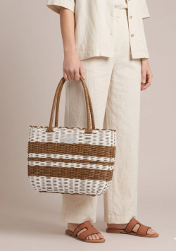 Sac cabas tressé blanc et doré