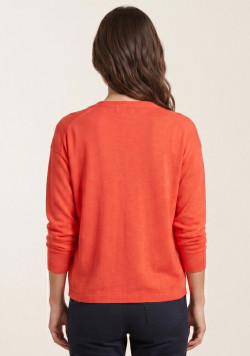 Gilet femme col V rouge corail