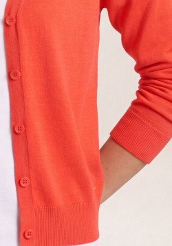 Gilet femme col V rouge corail