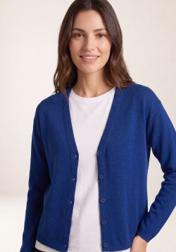 Gilet femme col V bleu roi