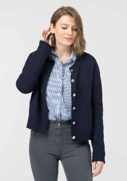 Gilet femme col rond bleu marine boutons dorés - EOM