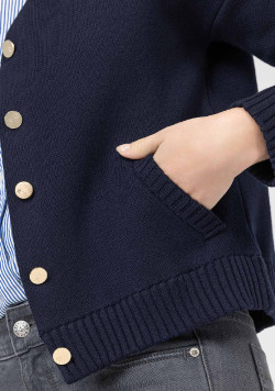 Gilet femme col rond bleu marine boutons dorés - EOM