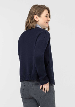Gilet femme col rond bleu marine boutons dorés - EOM