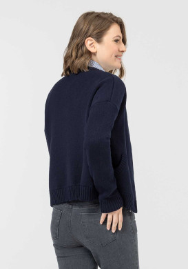 Gilet femme col rond bleu marine boutons dorés - EOM Gilet femme col rond bleu marine boutons dorés - EOM