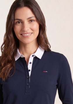 Polo manches 3/4 bleu marine effet 2 en 1 Femme