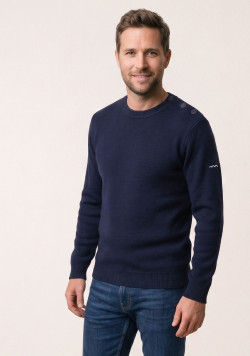 Pull 100% coton Homme bleu marine