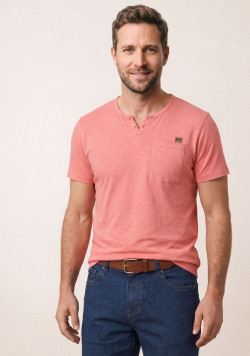 T-shirt rose col tunisien Homme