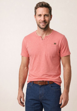 T-shirt rose col tunisien Homme T-shirt rose col tunisien Homme