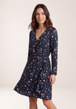 Robe manches longues imprimé bleu nuit Femme
