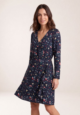 Robe manches longues imprimé bleu nuit Femme Robe manches longues imprimé bleu nuit Femme