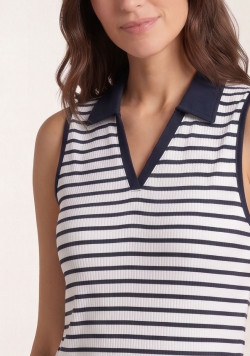 Polo femme bleu marine sans manches rayé