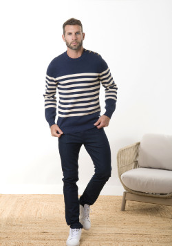 Pull marinière bleu marine Homme coton - EOM
