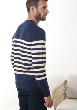Pull marinière bleu marine Homme coton - EOM