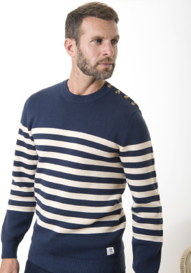 Pull marinière bleu marine Homme coton - EOM Pull marinière bleu marine Homme coton - EOM