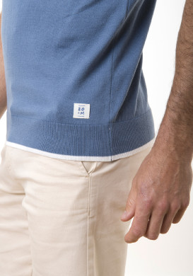 Polo tricot homme manches courtes bleu - EOM Polo tricot homme manches courtes bleu - EOM
