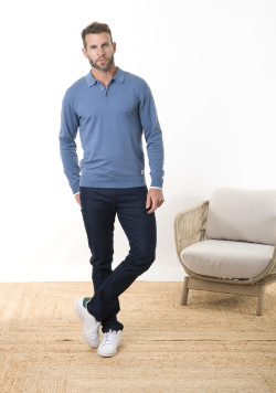 Pull homme col polo bleu - EOM
