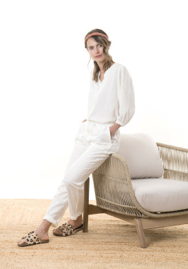Blouse manches 3/4 femme en viscose blanche - EOM Blouse manches 3/4 femme en viscose blanche - EOM