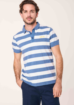 Polo manches courtes homme rayé blanc et bleu - EOM