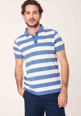 Polo manches courtes homme rayé blanc et bleu - EOM
