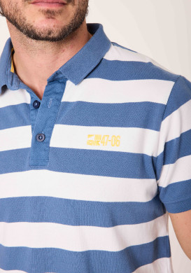 Polo manches courtes homme rayé blanc et bleu - EOM
