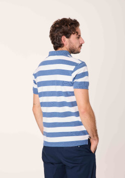 Polo manches courtes homme rayé blanc et bleu - EOM