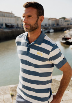 Polo manches courtes homme rayé blanc et bleu - EOM