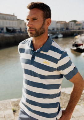 Polo manches courtes homme rayé blanc et bleu - EOM