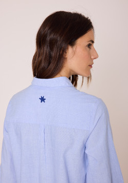 Chemise manches longues fil à fil 100% coton bleu femme - EOM