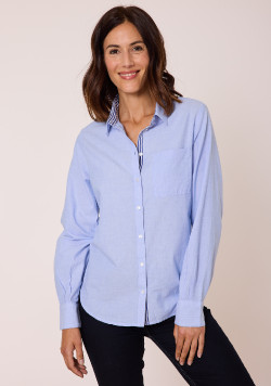 Chemise manches longues fil à fil 100% coton bleu femme - EOM