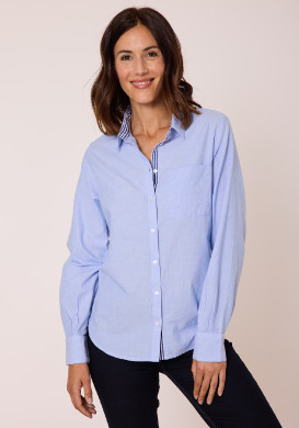 Chemise manches longues fil à fil 100% coton bleu femme - EOM Chemise manches longues fil à fil 100% coton bleu femme - EOM