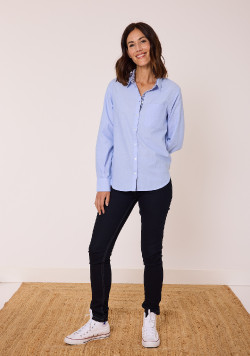 Chemise manches longues fil à fil 100% coton bleu femme - EOM