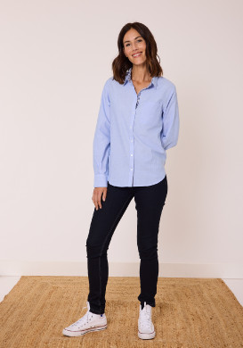 Chemise manches longues fil à fil 100% coton bleu femme - EOM Chemise manches longues fil à fil 100% coton bleu femme - EOM
