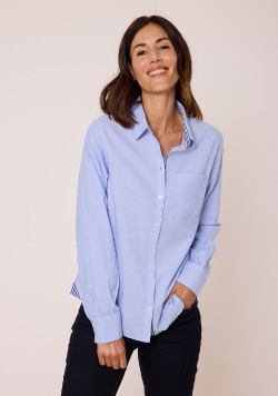 Chemise manches longues fil à fil 100% coton bleu femme - EOM