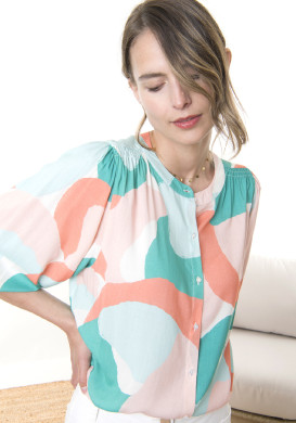 Blouse manches 3/4 en viscose imprimé femme - EOM Blouse manches 3/4 en viscose imprimé femme - EOM