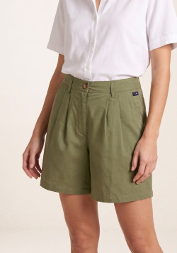 Short kaki 100% viscose taille ajustable Femme
