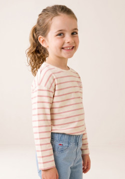 Marinière manches longues rayée rose fille