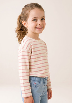 Marinière manches longues rayée rose fille