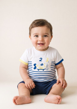 Ensemble Bébé Garçon short bleu marine +t-shirt rayé
