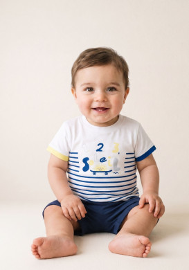Ensemble Bébé Garçon short bleu marine +t-shirt rayé